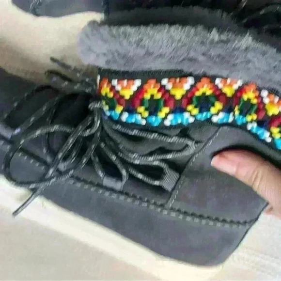 TOMS Alpine Boot Grey Waterproof Suede Tribal Webbing Women Size 8 - Picture 8 of 11
